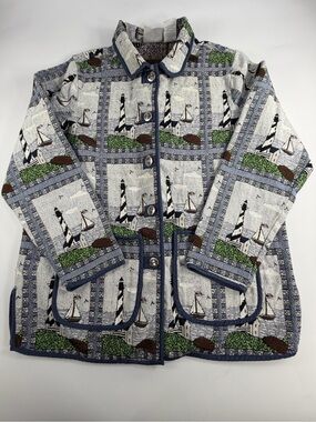Blair Lighthouse Tapestry‎ Jacket Women’s XL Nautical Coastal Sailboat